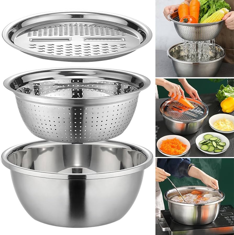 Stainless Steel 3 In 1 Drain Basket Vegetable Cutter